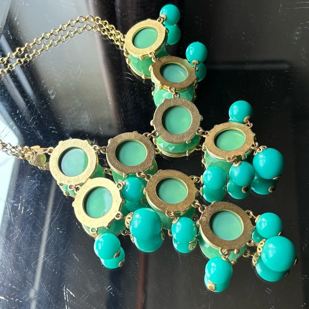 J.Crew Green and Gold Cluster Necklace with Cascading Beads - Picture 15 of 16